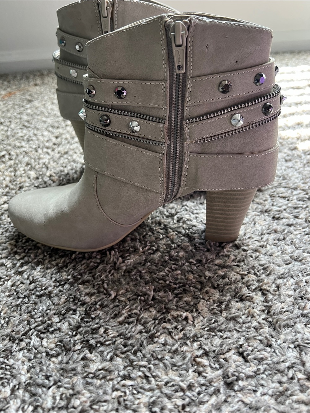 JLo Studded Buckle Ankle Booties in Light Gray - Picture 4 of 9
